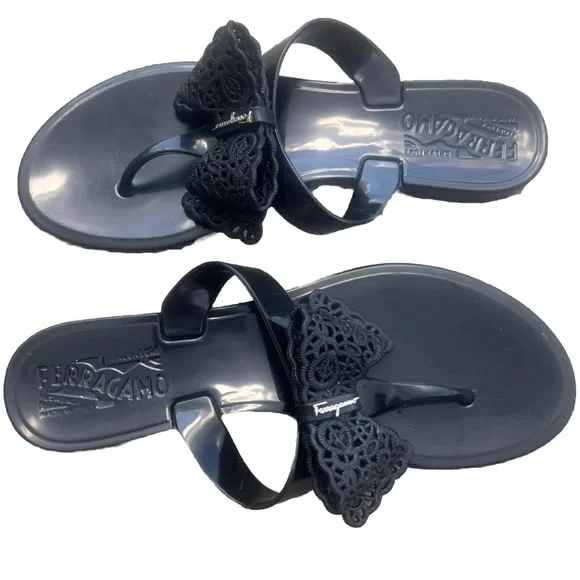 Salvatore Ferragamo Pandy Black Bow Jelly Sandals - Picture 5 of 9